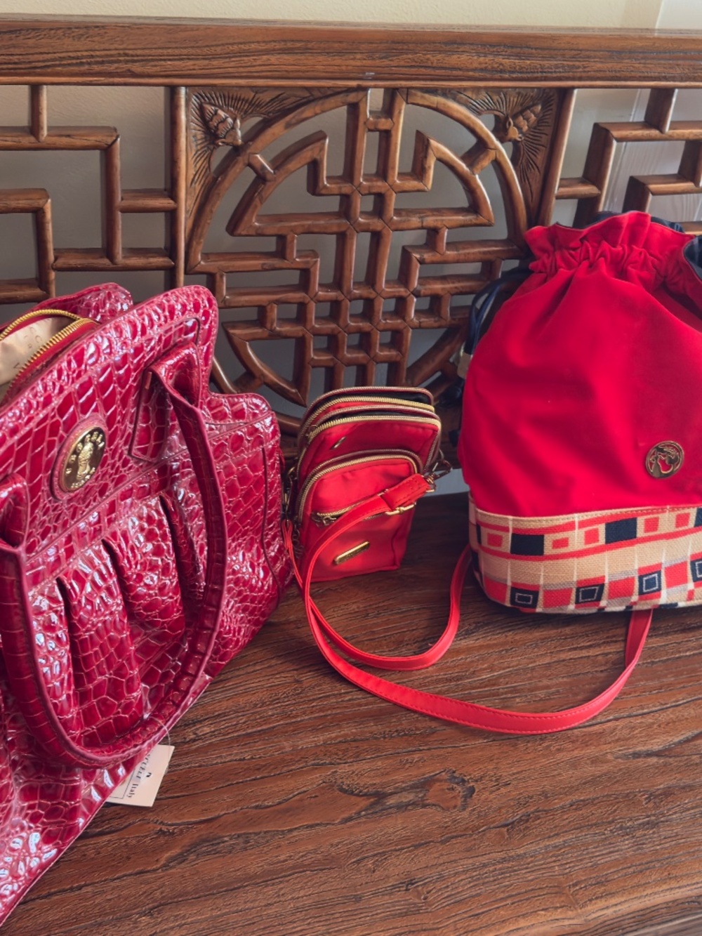 Three random bags - Sachel, small crossbody, and drawstring bag.